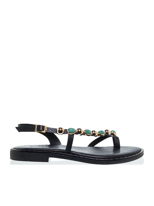 Myconian Leather Women's Flat Sandals Black
