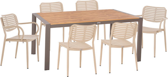 Hilliard Outdoor Dining Set 7 Pieces Champagne