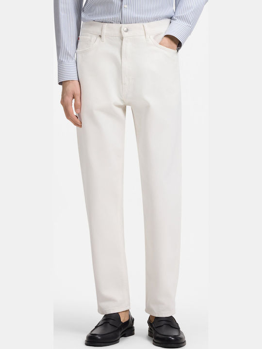 Pantaloni De Blugi Pentru Bărbați Slim Tapered Fit Albi