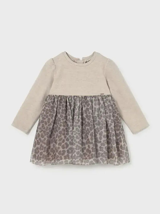 Girls Knitted Dress Animal Print Brown Dark