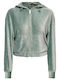 Hanorac Dama Cropped Cu Glugă Turcoaz
