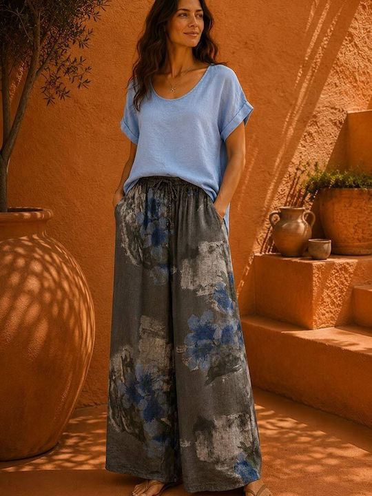 Women's Linen Pantaloons with Rubber Band Brown