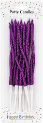Set Of Wavy Purple Glitter Birthday Candles 12 Pieces