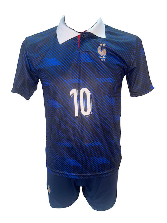 Kids Football Kit Mbappe France National Team Blue White Collar 190726-06