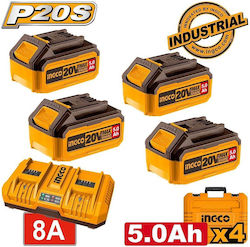Ingco Set 4 Lithium Batterien Werkzeug 20V mit Batteriekapazität 5Ah Ingco Set 4 Lithium Batterien Werkzeug 20V mit Batteriekapazität 5Ah