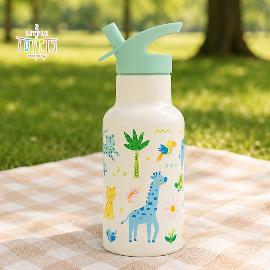 A Little Lovely Company Kids Thermos Water Bottle Stainless Steel with Straw Silver 350ml