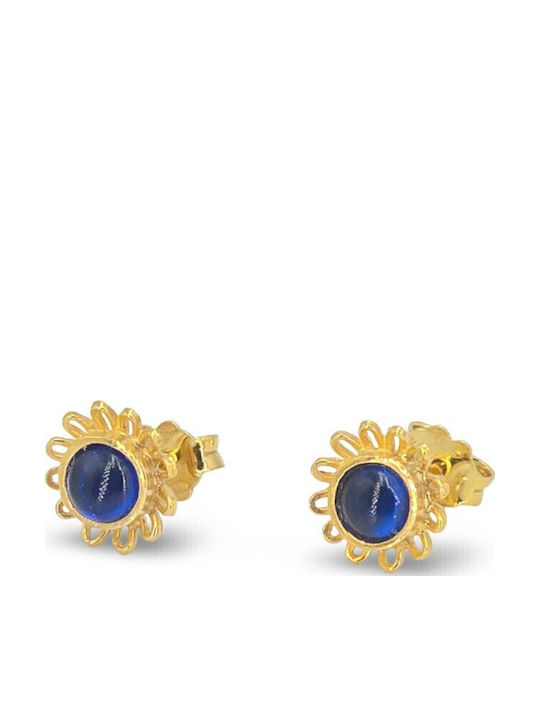 Gold Plated Silver Stud Earrings with Blue Stones