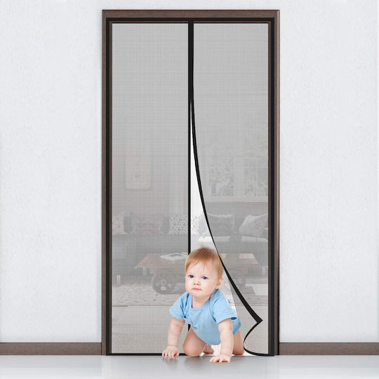 Pet Friendly Door Mosquito Net with Magnetic Clasp Made of Black Polyester 240x140cm