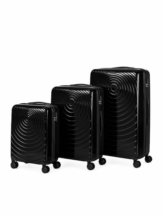Felbags Hard Black Travel Suitcases Set 3pcs