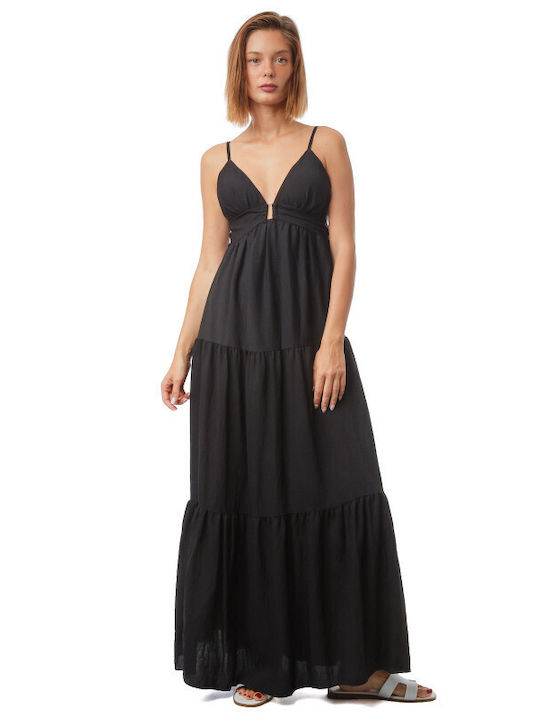 Silia D Sommer Midi Wickel Damenkleid Schwarz