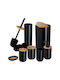 Relaxdays Set de accesorii pentru baie din plastic negru 7 bucăți