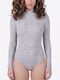 Damen-Bodysuit Langärmeliges Rollkragen Grau 1113gk
