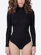 Bodysuit Pentru Femei Cu Mâneci Lungi Pulover Cu Guler Înalt Negru 1113may