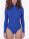 Damen-Bodysuit Mit Langeärmeln Rollkragen Blau 1113mpl