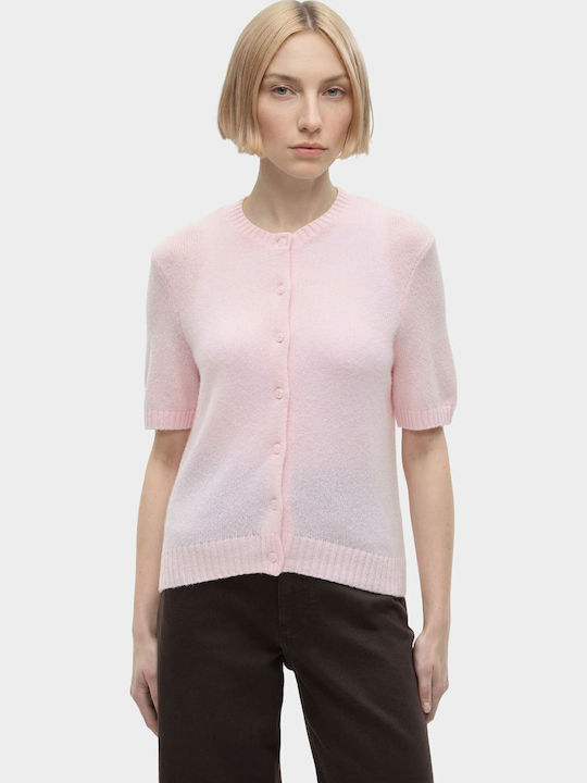 Short Women's Knitted Cardigan In Pink Colour