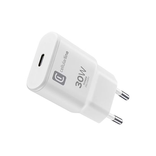 Cellular Line Φορτιστής Χωρίς Καλώδιο GaN με Θύρα USB-C 30W Λευκός