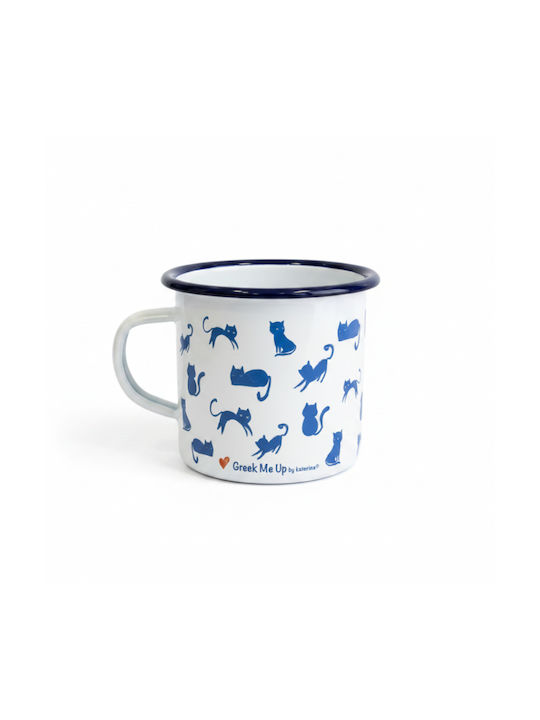 Greek Me Up Blue Cats Cană Emailată Albă 360ml