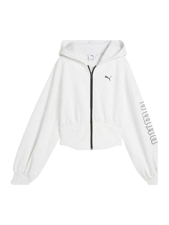 PUMA Glam Дълга Дамска Жилетка Суитшърт Худи Бяла
