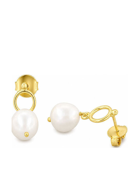 Ios Stud Earrings Made of Gold Plated Silver with Stones & Pearls SK4086