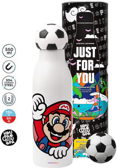 Koupakoupa Super Mario Win Stainless Steel Kids Water Bottle Super Mario Non Spill Multicolour 550ml