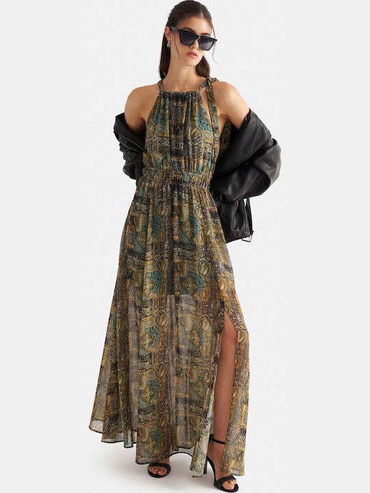 Rochie de Vară Maxi Rochie-Cămașă Aurie 9923860-Multicolor