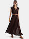 Sommer Maxi Hemdkleid Braun