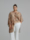 Bluza Damă Satin Mâneci Scurte Animal Print Maro