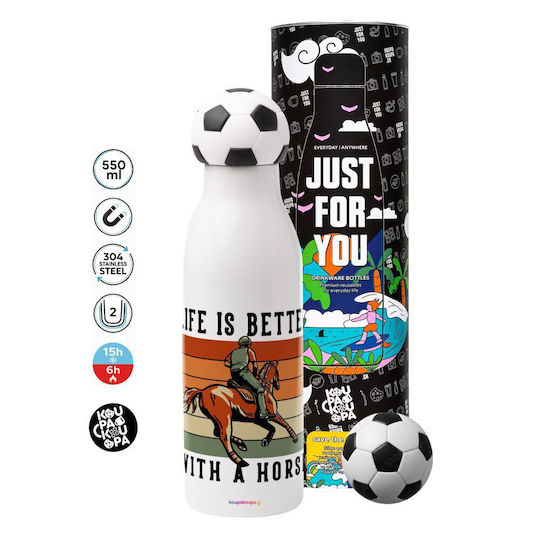 Koupakoupa Life Is Better With A Horse Stainless Steel Thermos Bottle 550ml Soccer Ball