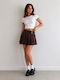 Pleated High Waist Mini Skirt Brown