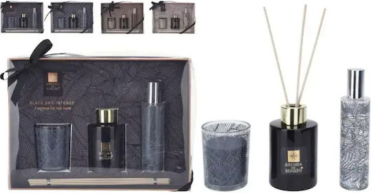 Set Cadou Difuzor Aromatic Sticlă 60ml Spray De Cameră 30ml & Lumânare Black Sail Intense