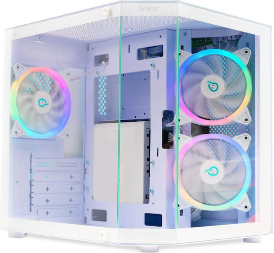 Spacer Aquarium Gaming Mini Tower Carcasă PC cu Deschidere Laterală și Iluminare ARGB Albă