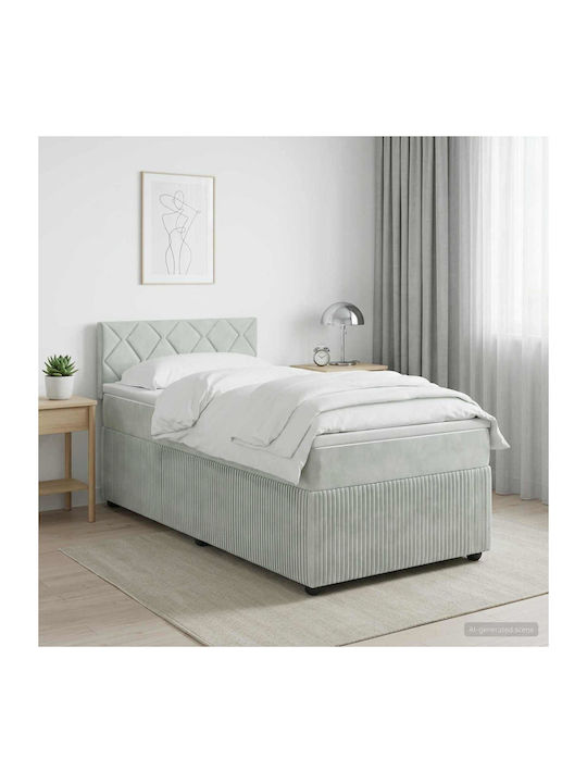 Ein Einzelbett Mit Samt Beigem Grau Mit Lattenr...