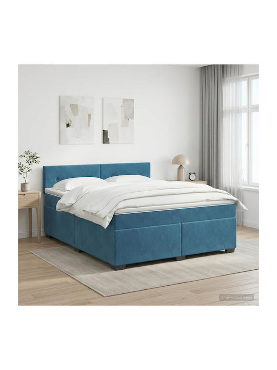 Doppelbett Mit Samt Dunkelblau Mit Lattenrost &...