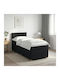 Single Upholstered Bed with Fabric Black with Slats and Mattress 90x190cm