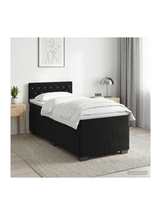 Single Upholstered Bed Velvet Black with Slats ...