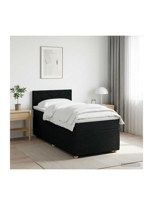 Single Upholstered Bed with Fabric Black with S...
