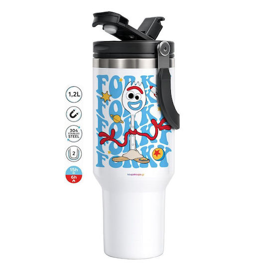 Koupakoupa Forky Thermos Stainless Steel / Plastic BPA Free 1.2L Brown with Straw and Handle