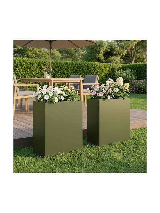 vidaXL Set of 2 Metallic Olive Flower Pots