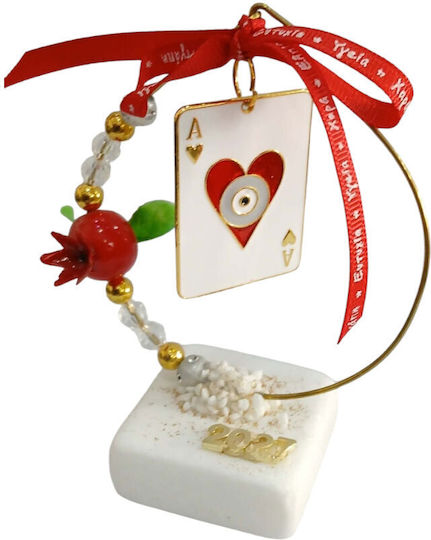 Kalliopi Silver Tabletop New Year's Lucky Charm Heart Made of Wood 2027