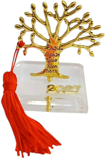 Kalliopi Silver Tabletop New Year's Lucky Charm Little Gold Tree Made of Plexiglass 2027 5x6.5cm