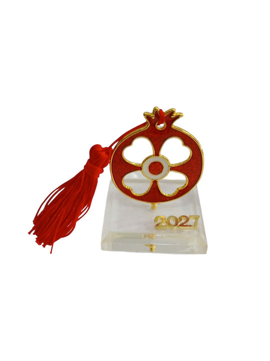 Kalliopi Silver Tabletop New Year's Lucky Charm Red Pomegranate Made of Plexiglass 2027 5x7cm
