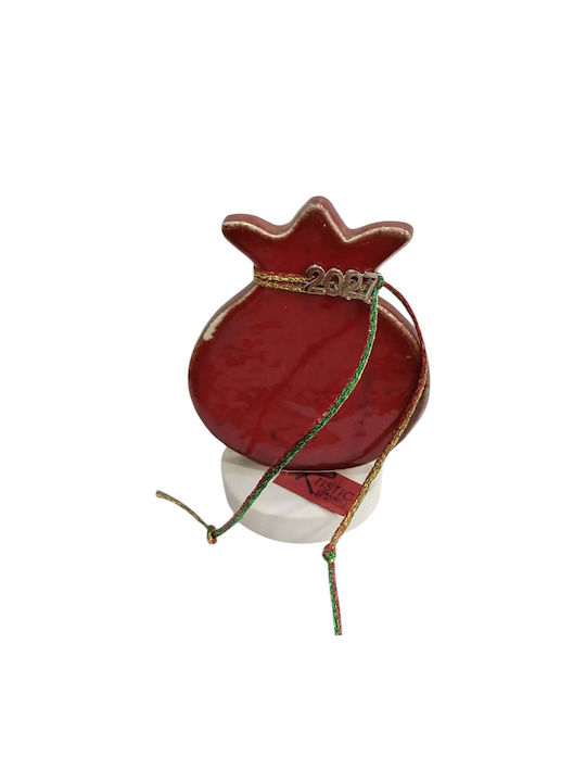 Kalliopi Silver Handmade Tabletop New Year's Lucky Charm Pomegranate Red Ceramic 2027 8x11cm