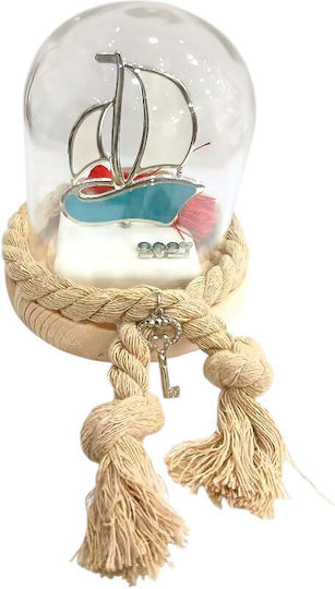 Kalliopi Silver Handmade Tabletop New Year's Lucky Charm Blue Boat Made of Glass 2027