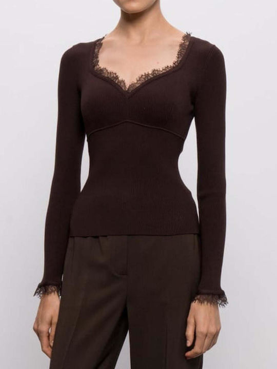 Women's Long Sleeve Brown Sweater