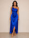 Summer Satin Slip Dress Blue
