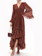 Maxi Evening Dress with Mesh Brown