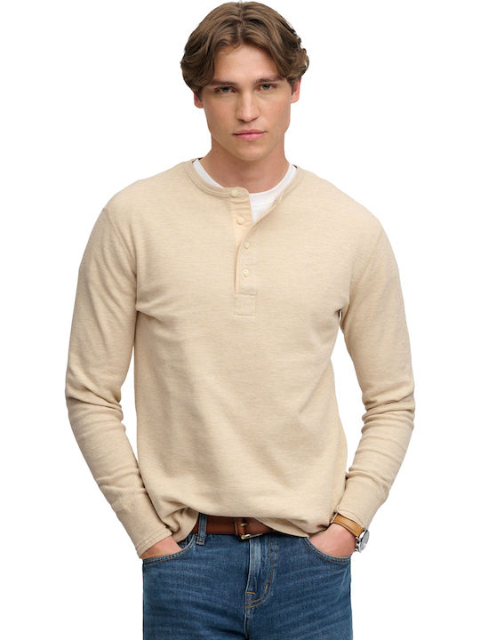 Waffle Grandad Long Sleeve Blouse Oatmeal Marl