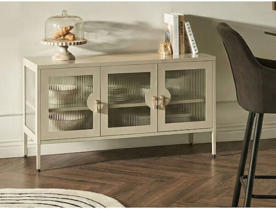 Berwyn 3414 Sideboard aus Metall & Glas Hellbeige 120x40x65cm