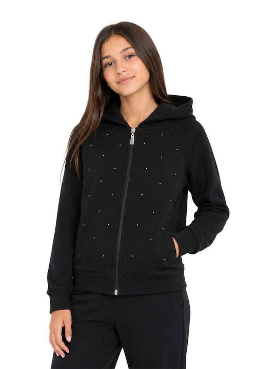 Nek Kids Wear Kids Sweatshirt Cardigan With Hood And Pockets Black