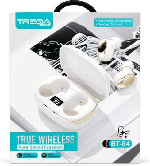 Treqa BT-84 In-Ear Bluetooth Handsfree Headphones with Charging Case White